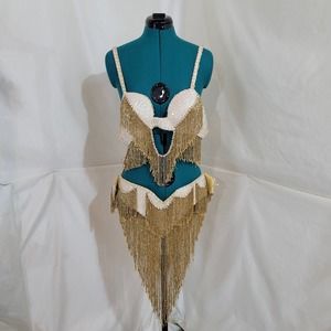 Vintage Gold / Cream Fringe Showgirl Set